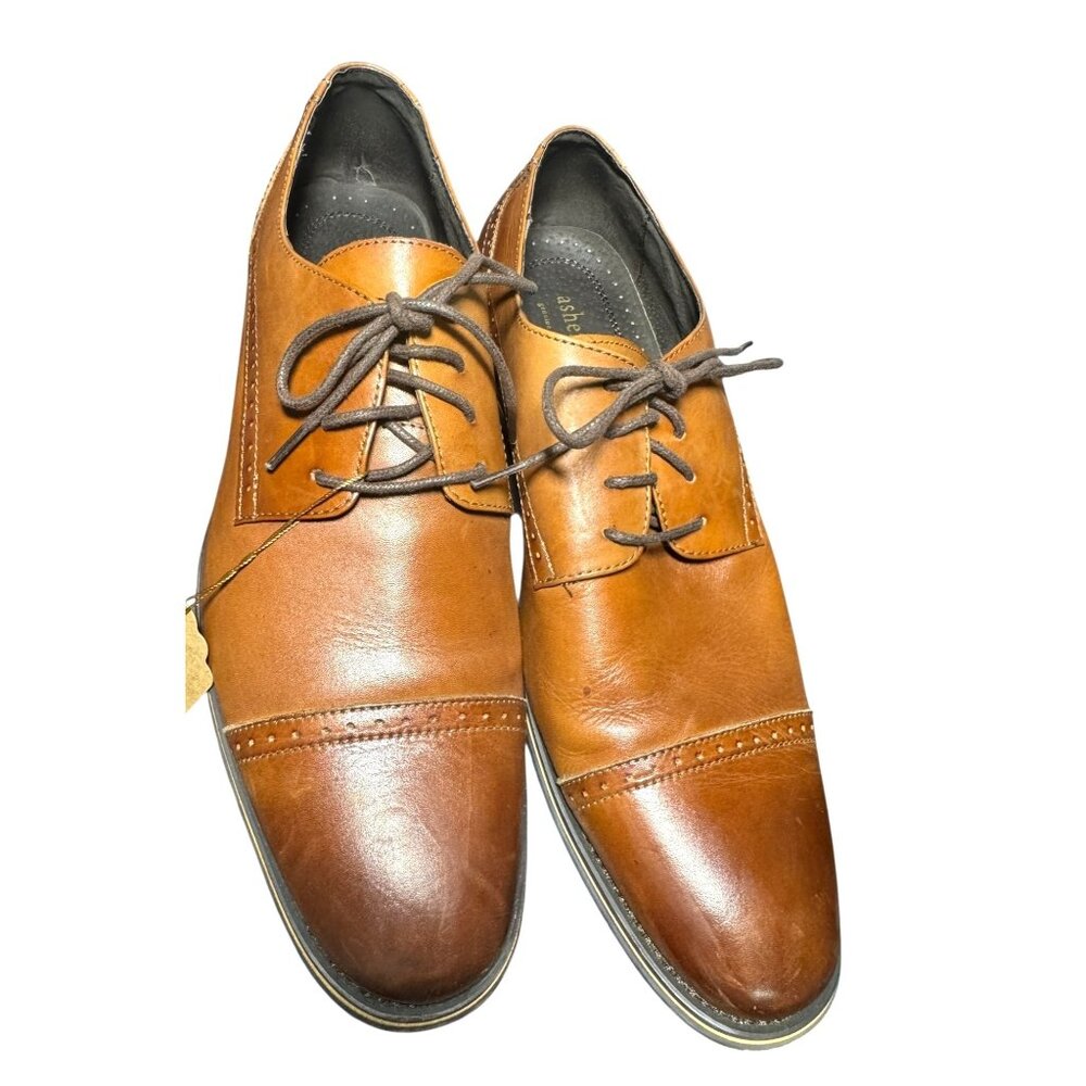 Mens Asher Green Genuine Leather Brown‎ Lace-Up Oxford Dress Shoes Size 10.5